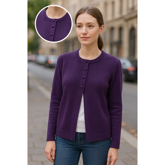 INC Purple Cotton Stretch Button Front Cardigan S Soft Knit Minimalist Layer - Picture 2 of 7